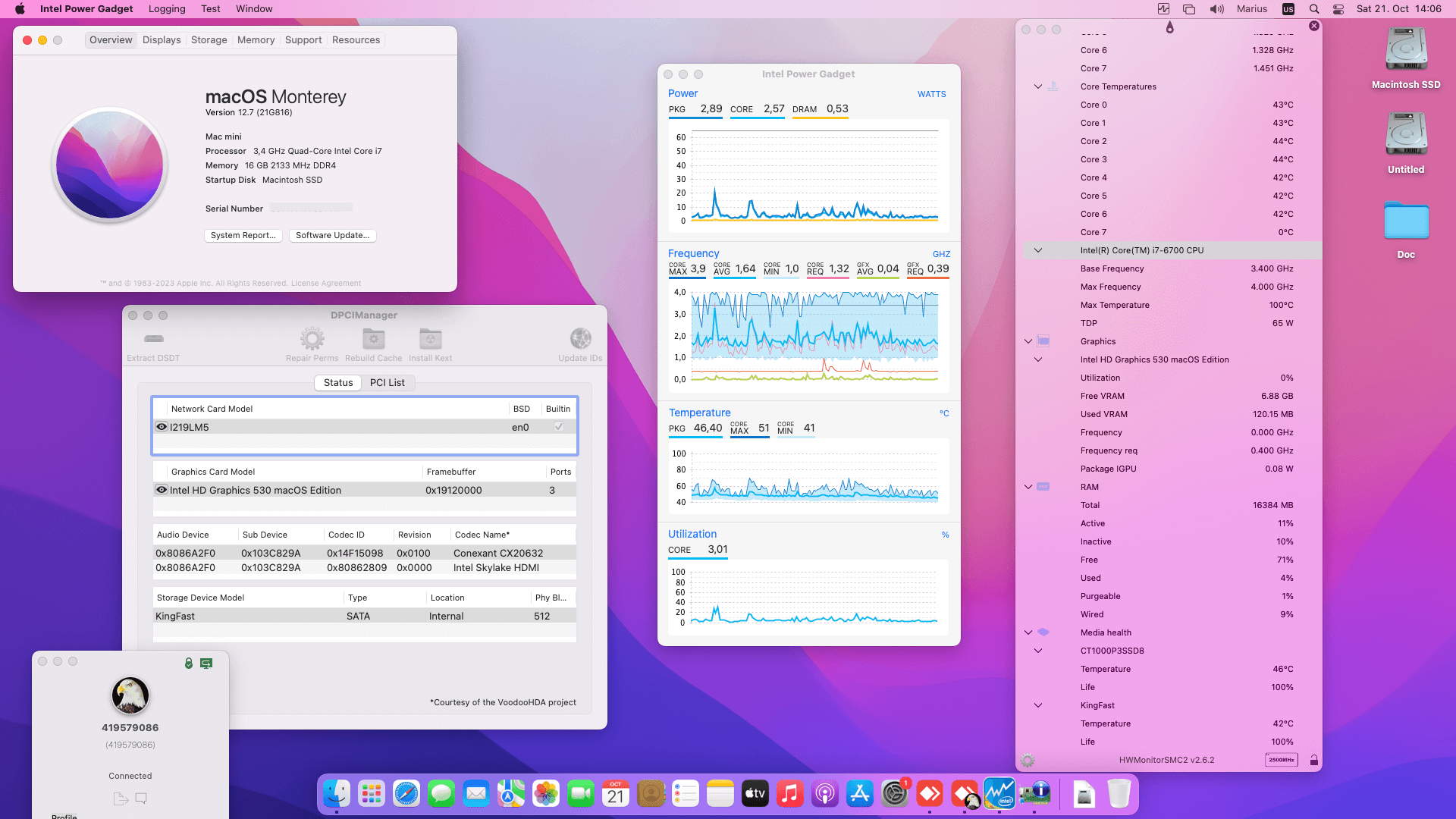 Success Hackintosh macOS Monterey 12.7 Build 21G816 in HP EliteDesk 800 G3 Mini